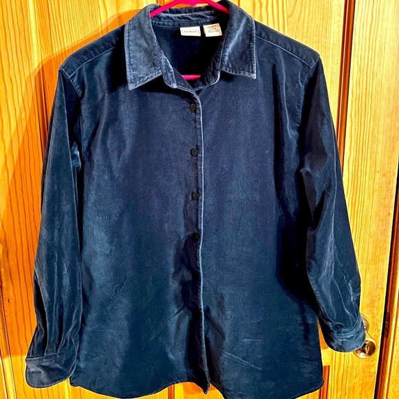 LL Bean Women's Teal Button Front Velvet Soft Cotton SZ M Blouse Top Shirt Cozy - Picture 3 of 17